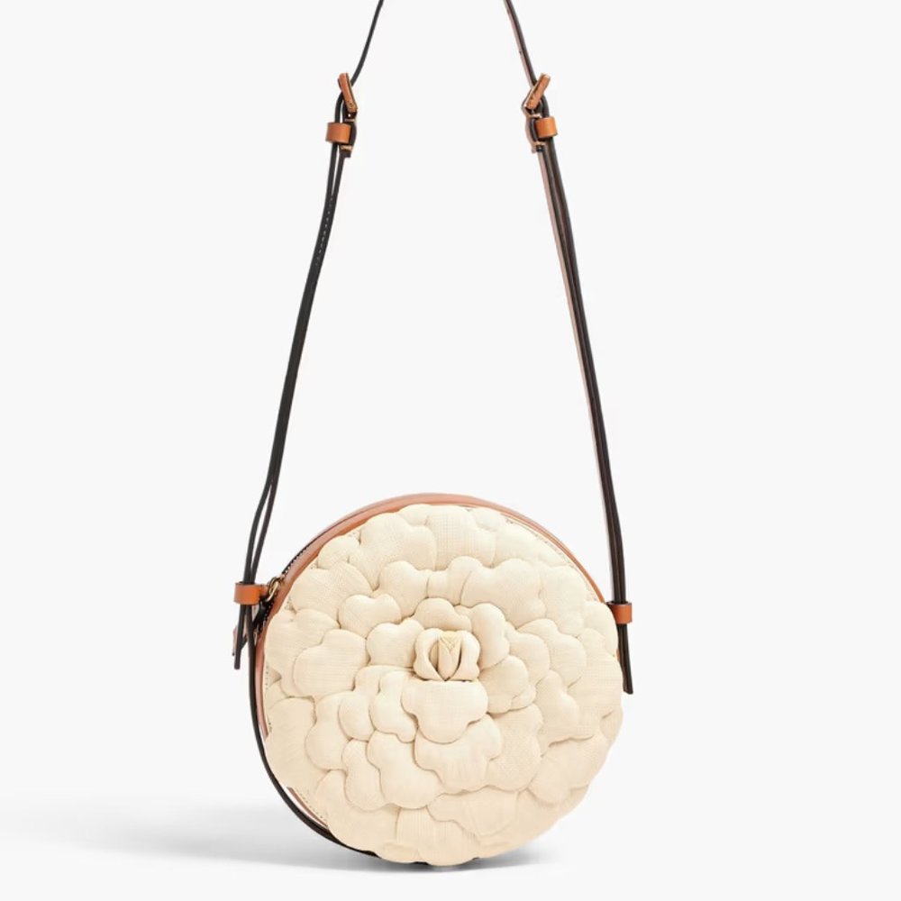 New VALENTINO GARAVANI White Rose Floral Leather Shoulder Bag